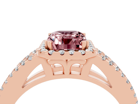 Rose gold Emerald Cut Morganite Halo Split Shank Engagement Ring_16