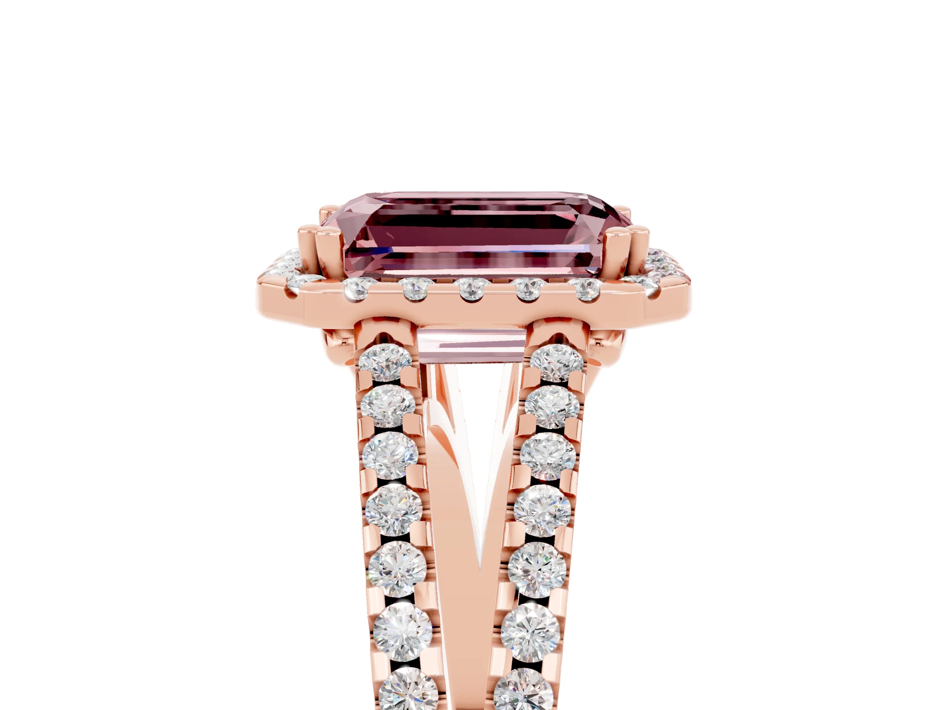 Rose gold Emerald Cut Morganite Halo Split Shank Engagement Ring_17
