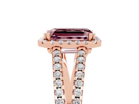 Rose gold Emerald Cut Morganite Halo Split Shank Engagement Ring_17