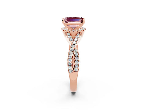 Rose gold Emerald Cut Morganite Halo Twist Band Solitaire Prong Setting Ring_2