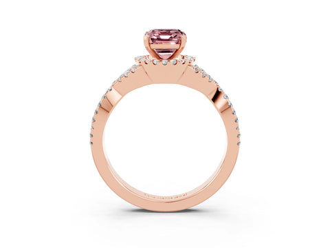 Rose gold Emerald Cut Morganite Halo Twist Band Solitaire Prong Setting Ring_3