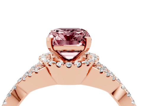 Rose gold Emerald Cut Morganite Halo Twist Band Solitaire Prong Setting Ring_4