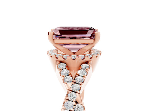 Rose gold Emerald Cut Morganite Halo Twist Band Solitaire Prong Setting Ring_5