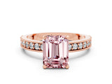 Rose gold Emerald Cut Morganite Milgrain Pavé Engagement Ring with Four-Prong Setting_12