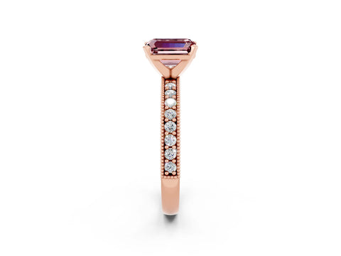 Rose gold Emerald Cut Morganite Milgrain Pavé Engagement Ring with Four-Prong Setting_14