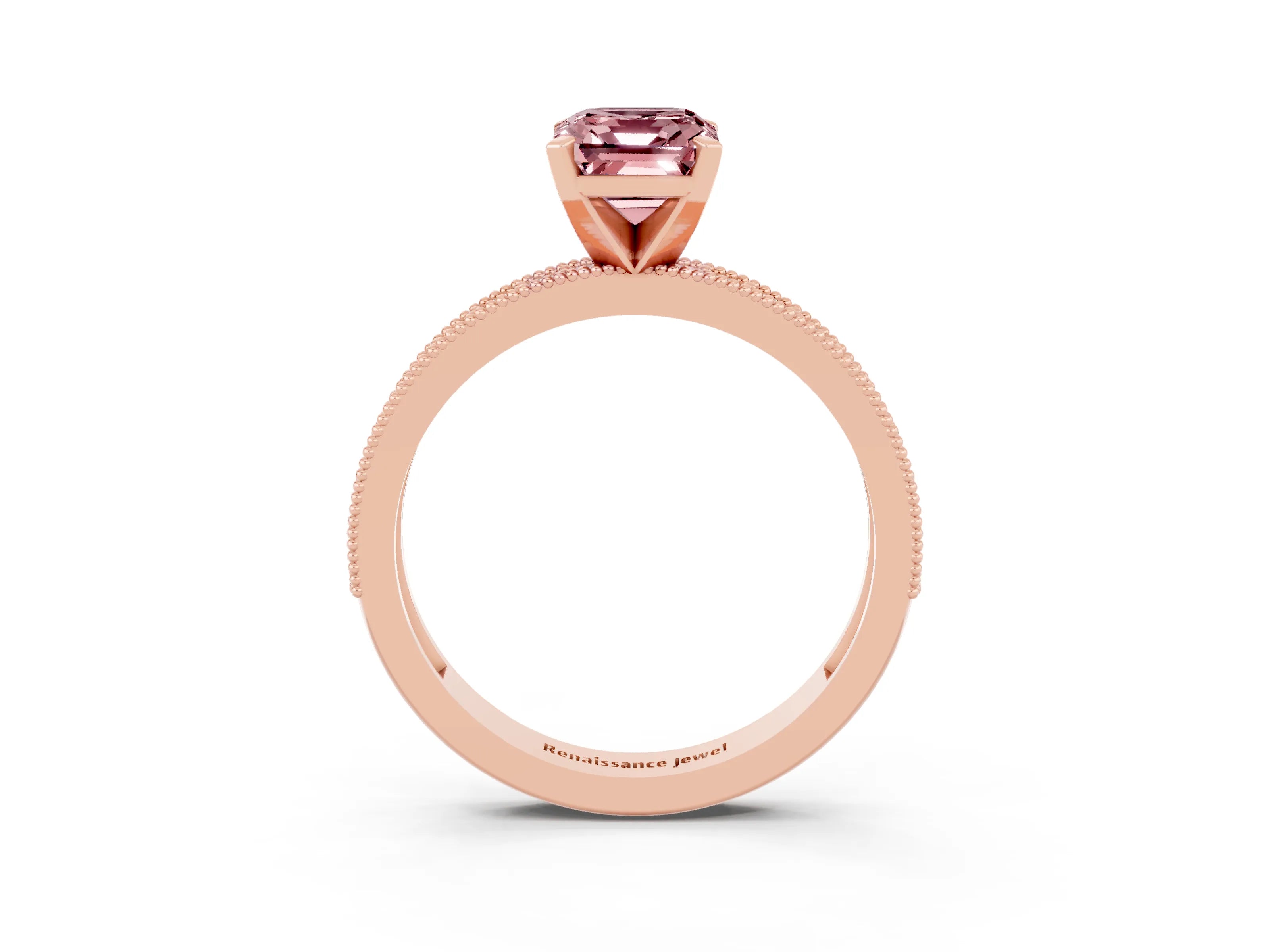 Rose gold Emerald Cut Morganite Milgrain Pavé Engagement Ring with Four-Prong Setting_15