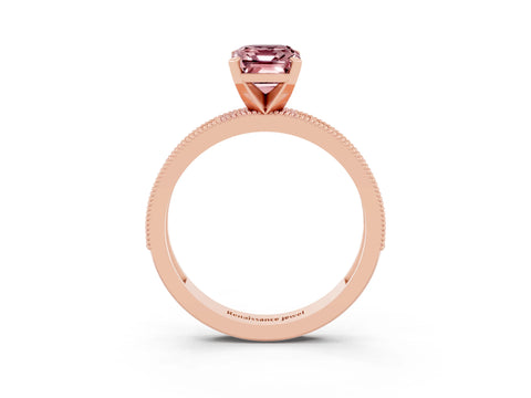 Rose gold Emerald Cut Morganite Milgrain Pavé Engagement Ring with Four-Prong Setting_15