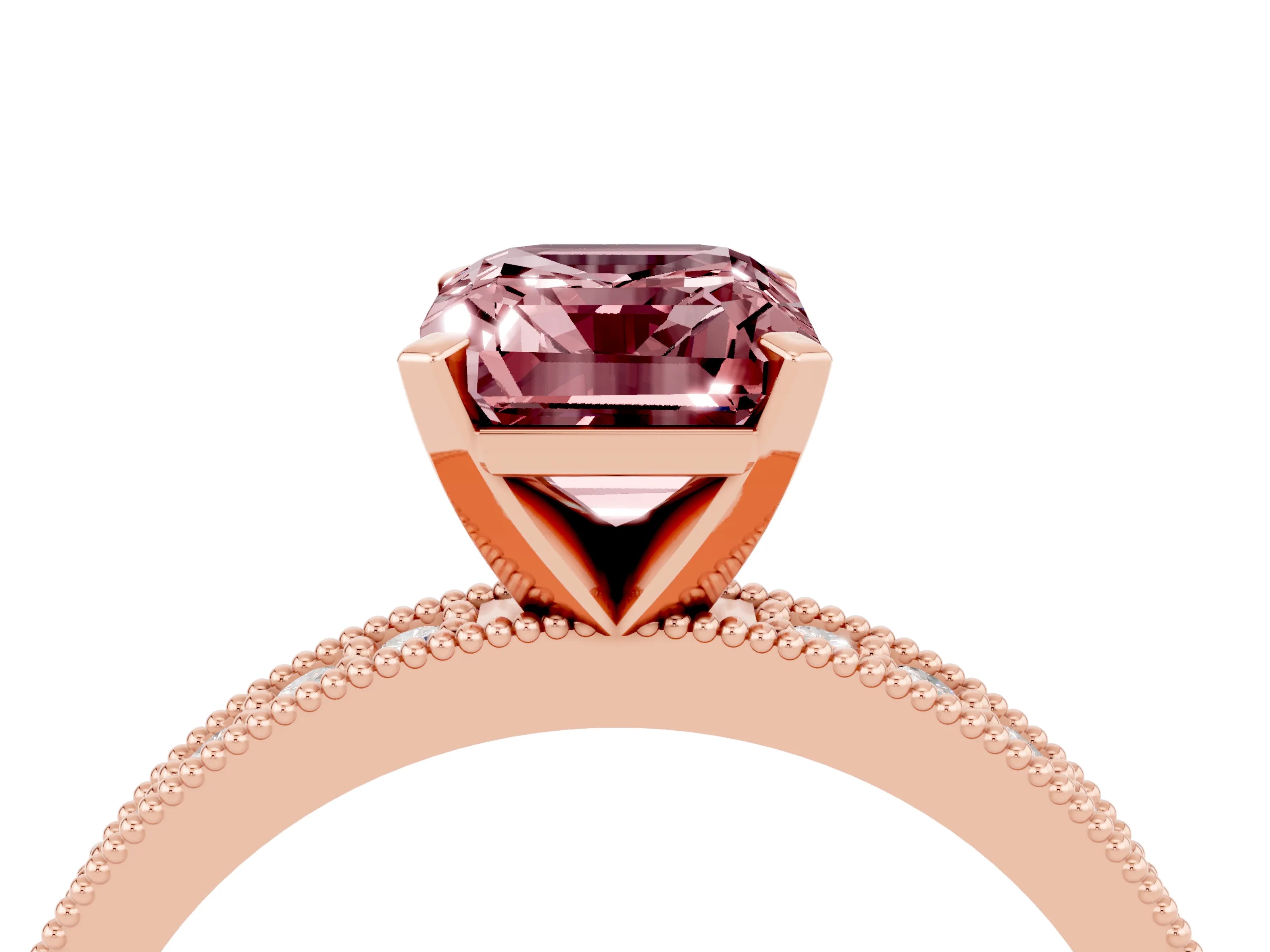 Rose gold Emerald Cut Morganite Milgrain Pavé Engagement Ring with Four-Prong Setting_16