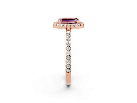 Rose gold Emerald Cut Morganite Pavé Halo Ring with Four-Prong Setting_14