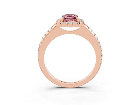 Rose gold Emerald Cut Morganite Pavé Halo Ring with Four-Prong Setting_15