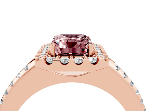 Rose gold Emerald Cut Morganite Pavé Halo Ring with Four-Prong Setting_16