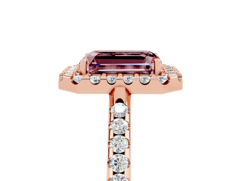 Rose gold Emerald Cut Morganite Pavé Halo Ring with Four-Prong Setting_17