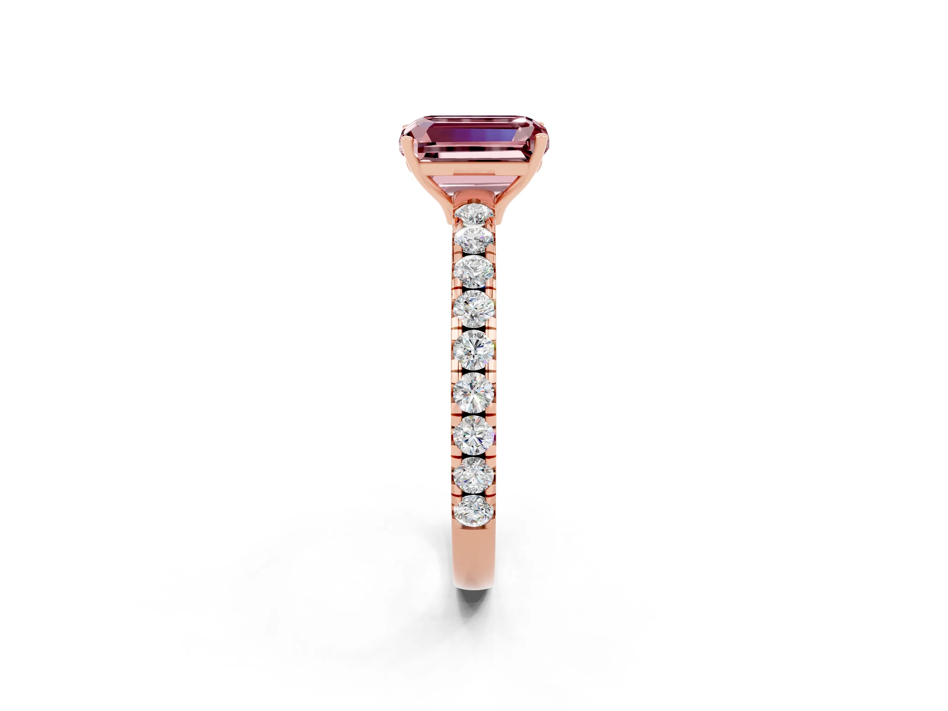 Rose gold Emerald Cut Morganite Pavé Solitaire Engagement Ring with Four-Prong Setting_14