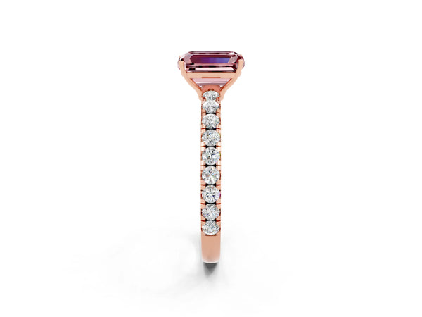 Rose gold Emerald Cut Morganite Pavé Solitaire Engagement Ring with Four-Prong Setting