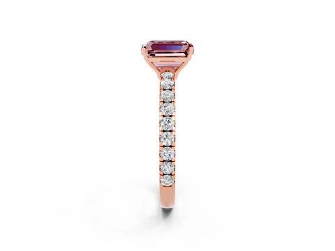 Rose gold Emerald Cut Morganite Pavé Solitaire Engagement Ring with Four-Prong Setting_14