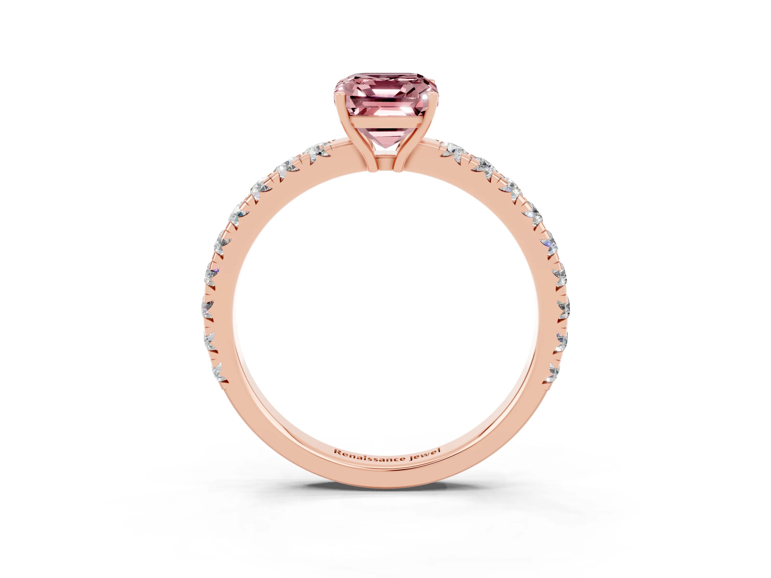 Rose gold Emerald Cut Morganite Pavé Solitaire Engagement Ring with Four-Prong Setting_15