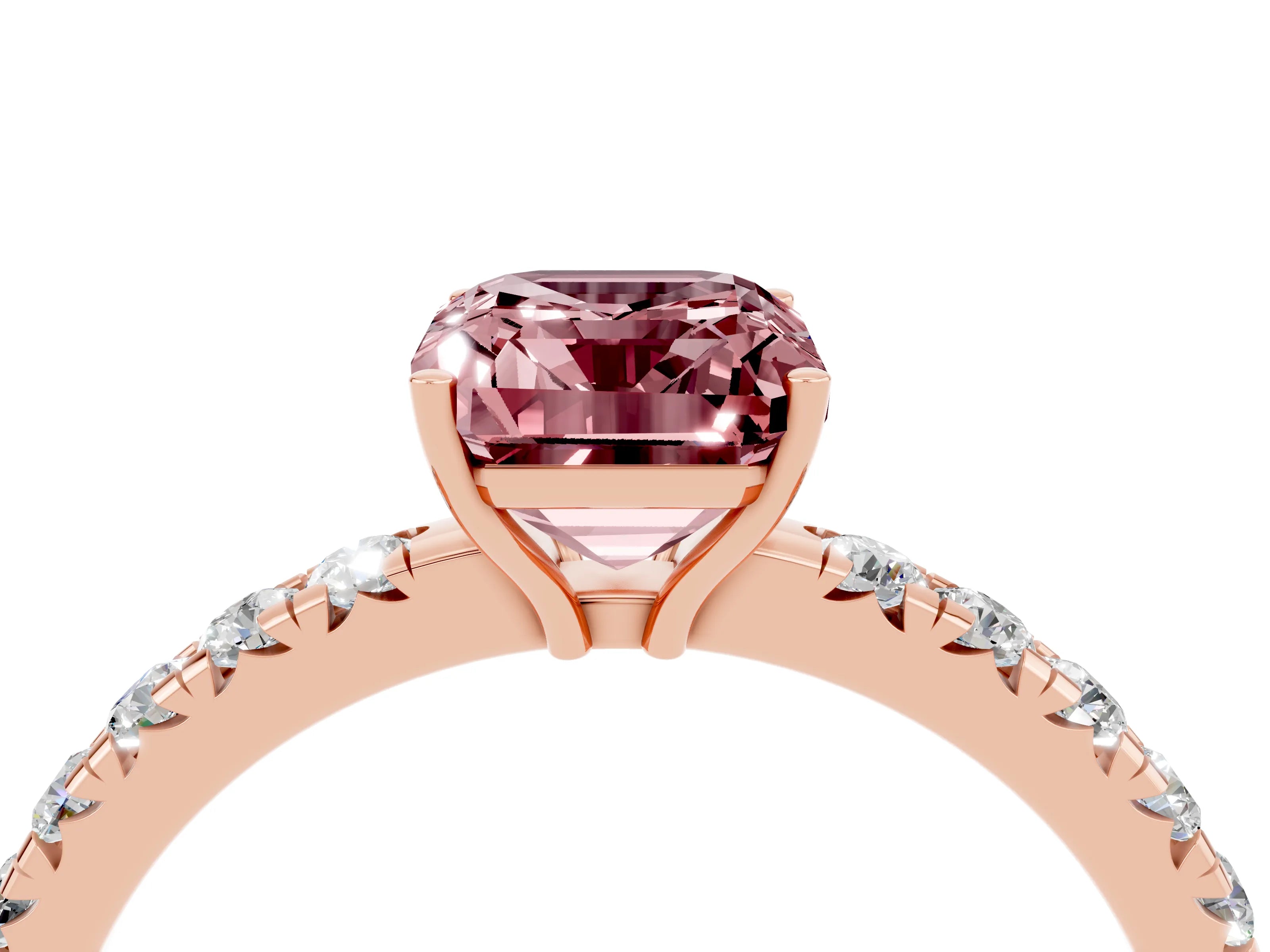 Rose gold Emerald Cut Morganite Pavé Solitaire Engagement Ring with Four-Prong Setting_16