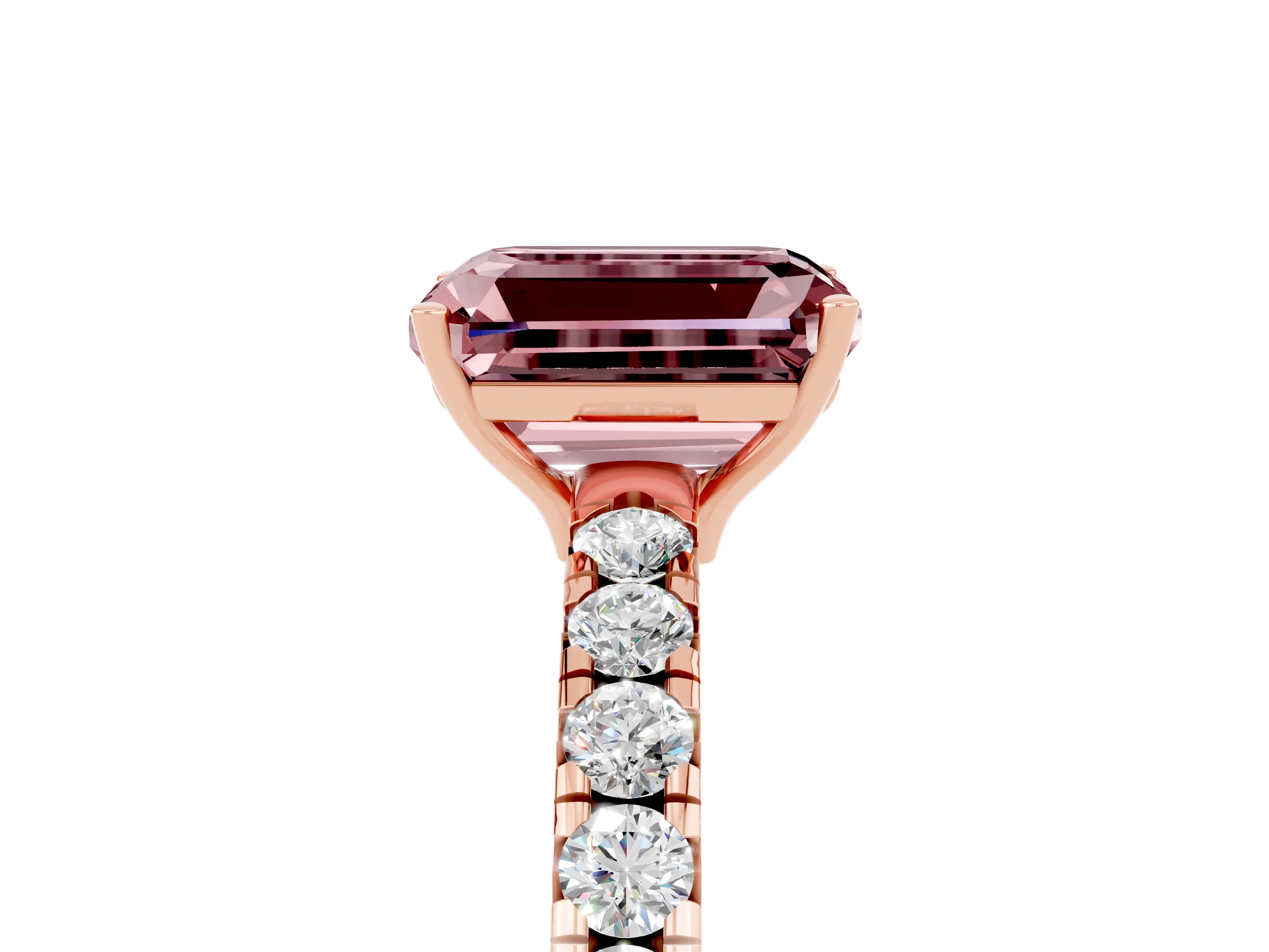 Rose gold Emerald Cut Morganite Pavé Solitaire Engagement Ring with Four-Prong Setting_17