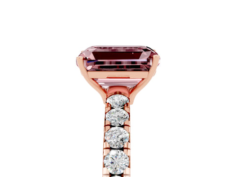 Rose gold Emerald Cut Morganite Pavé Solitaire Engagement Ring with Four-Prong Setting_17