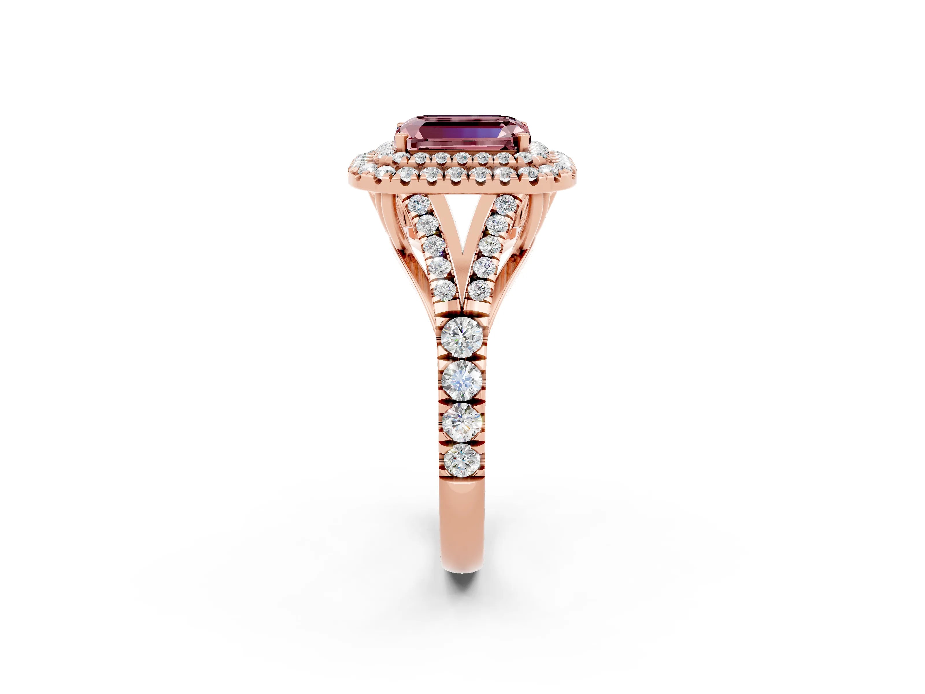 Rose gold Emerald Cut Morganite Pavé Split Shank Double Halo Engagement Ring_2