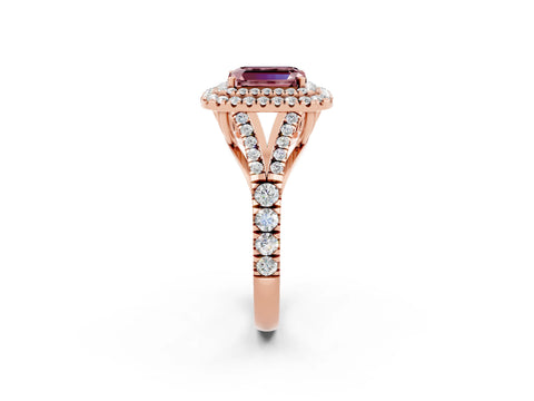 Rose gold Emerald Cut Morganite Pavé Split Shank Double Halo Engagement Ring_2