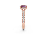 Rose gold Emerald Cut Morganite Pave Band Solitaire Ring with Four-Prong Setting_26