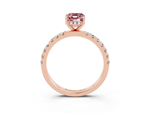 Rose gold Emerald Cut Morganite Pave Band Solitaire Ring with Four-Prong Setting_27
