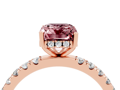 Rose gold Emerald Cut Morganite Pave Band Solitaire Ring with Four-Prong Setting_28