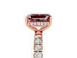 Rose gold Emerald Cut Morganite Pave Band Solitaire Ring with Four-Prong Setting_29
