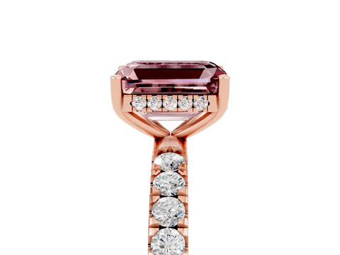 Rose gold Emerald Cut Morganite Pave Band Solitaire Ring with Four-Prong Setting_29