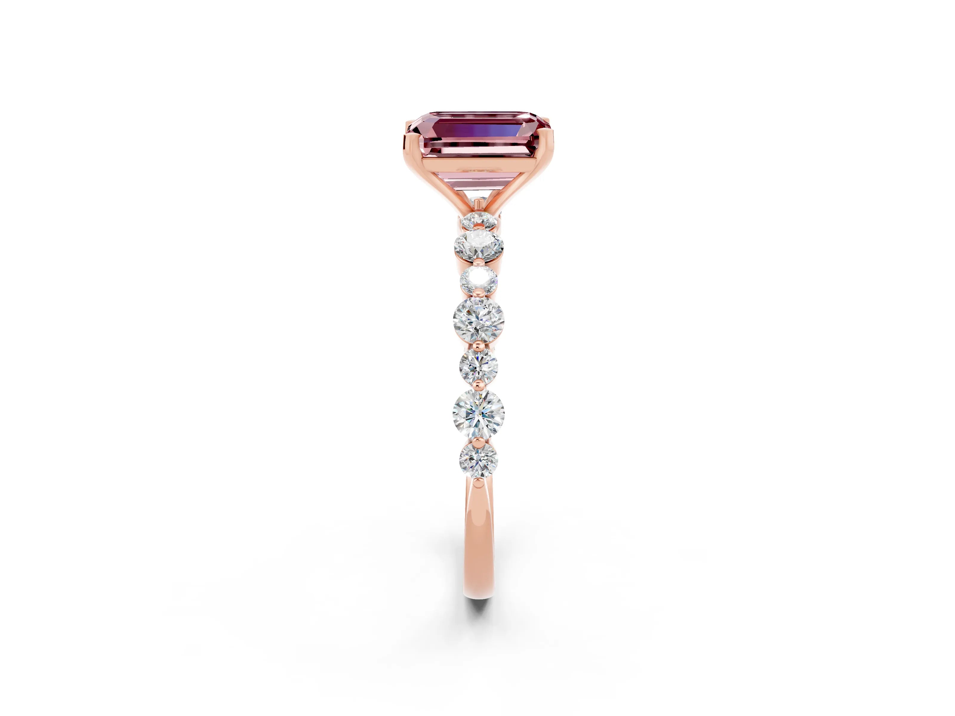 Rose gold Emerald Cut Morganite Prong Set Engagement Ring with Pavé Band_2