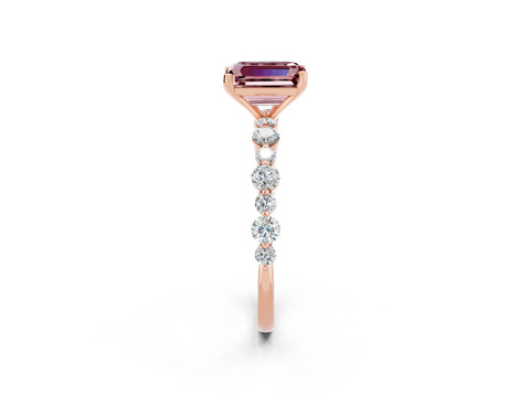 Rose gold Emerald Cut Morganite Prong Set Engagement Ring with Pavé Band_2