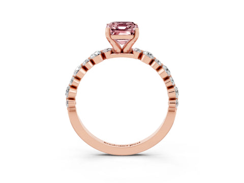 Rose gold Emerald Cut Morganite Prong Set Engagement Ring with Pavé Band_3
