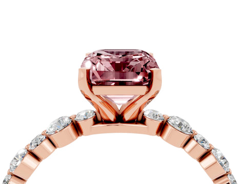 Rose gold Emerald Cut Morganite Prong Set Engagement Ring with Pavé Band_4