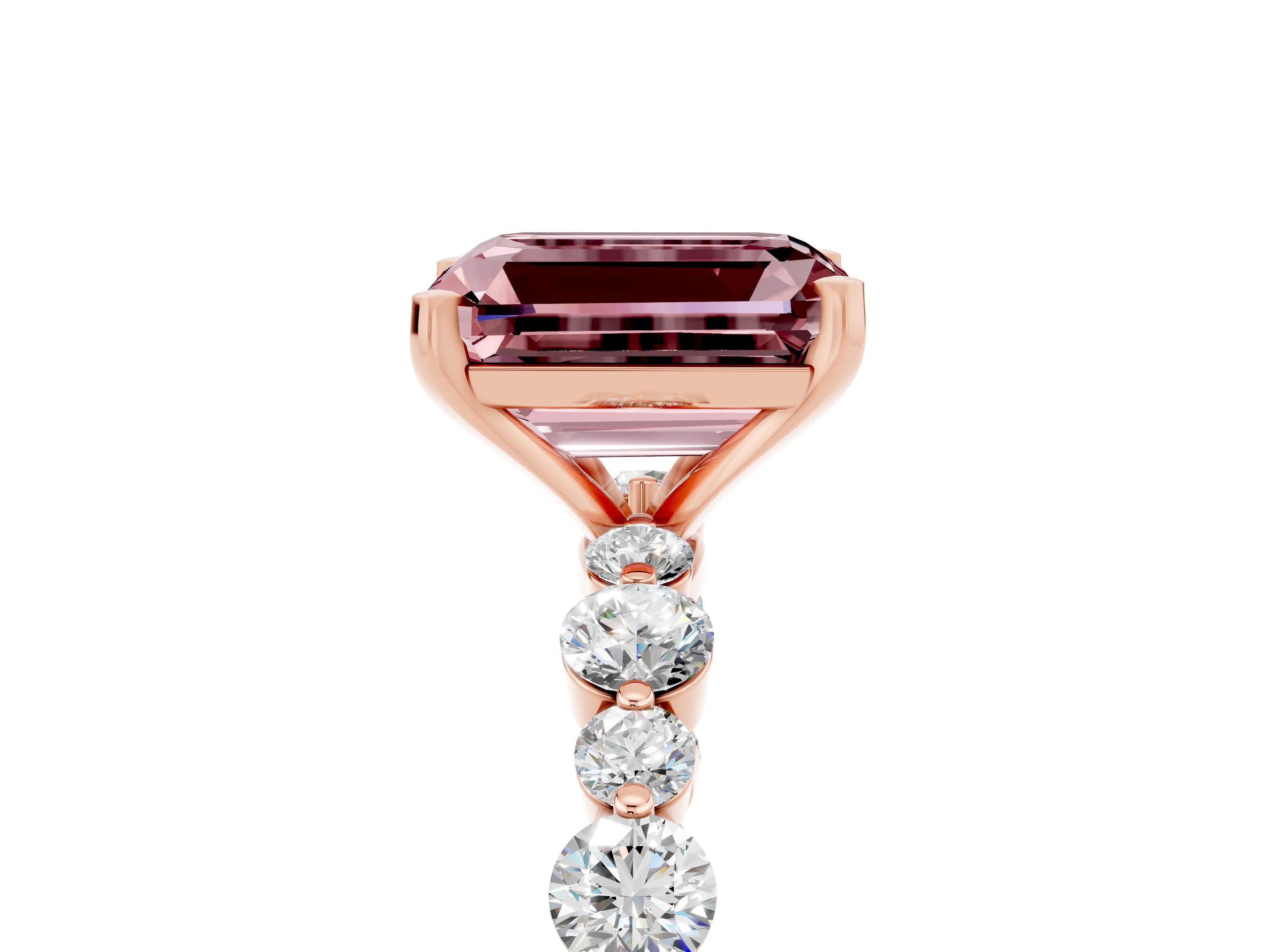 Rose gold Emerald Cut Morganite Prong Set Engagement Ring with Pavé Band_5