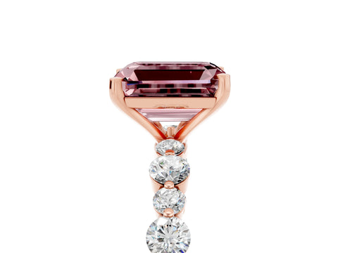 Rose gold Emerald Cut Morganite Prong Set Engagement Ring with Pavé Band_5