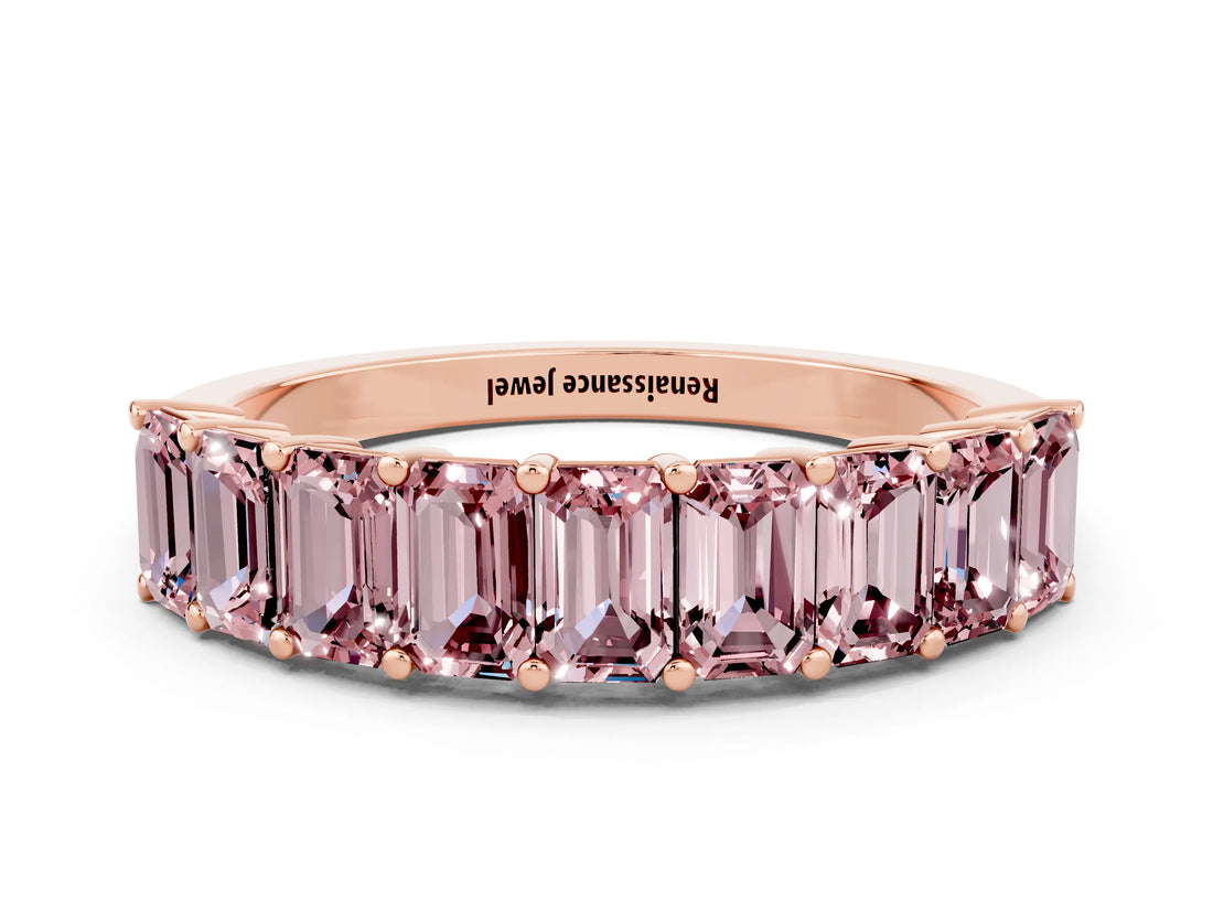 Rose gold Emerald Cut Morganite Prong-Set Eternity Band_6
