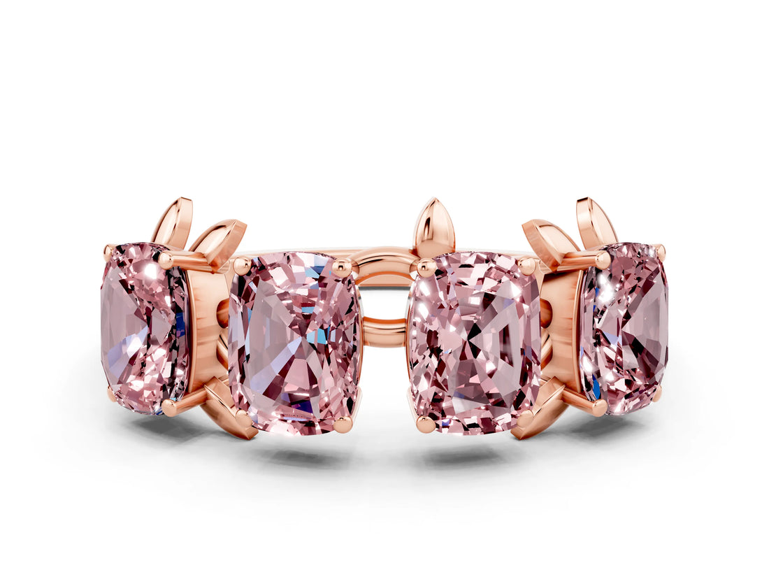 Rose gold Emerald Cut Morganite Prong-Set Half Eternity Band_18