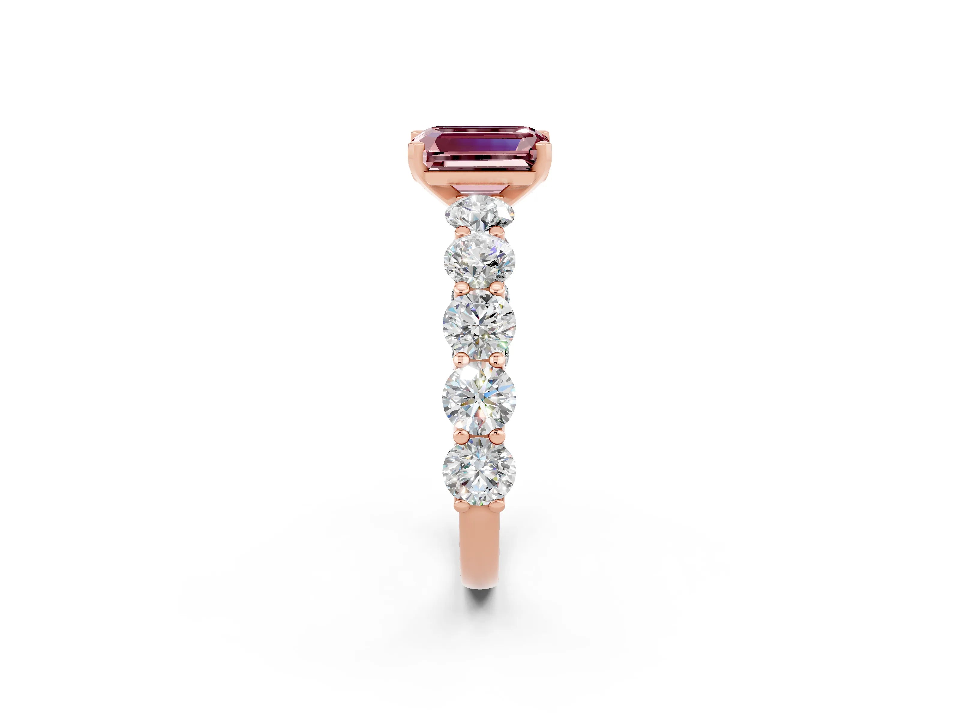 Rose gold Emerald Cut Morganite Prong Setting with Side Stones on a Pave Band_2