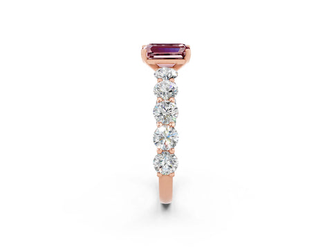 Rose gold Emerald Cut Morganite Prong Setting with Side Stones on a Pave Band_2