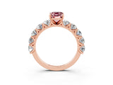 Rose gold Emerald Cut Morganite Prong Setting with Side Stones on a Pave Band_3