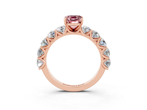 Rose gold Emerald Cut Morganite Prong Setting with Side Stones on a Pave Band_3