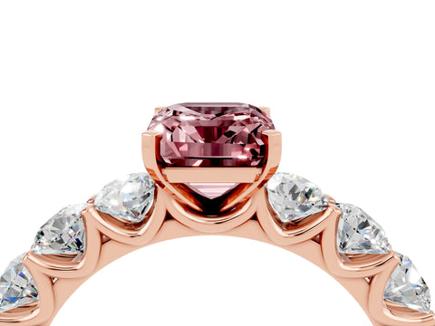 Rose gold Emerald Cut Morganite Prong Setting with Side Stones on a Pave Band_4