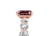 Rose gold Emerald Cut Morganite Prong Setting with Side Stones on a Pave Band_5