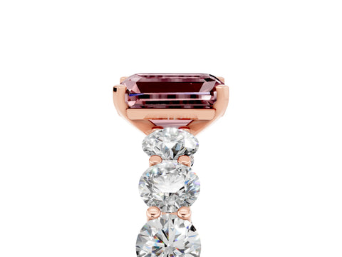Rose gold Emerald Cut Morganite Prong Setting with Side Stones on a Pave Band_5