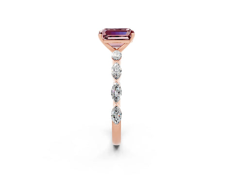 Rose gold Emerald Cut Morganite Ring with Marquise Side Stones and Prong Setting_2