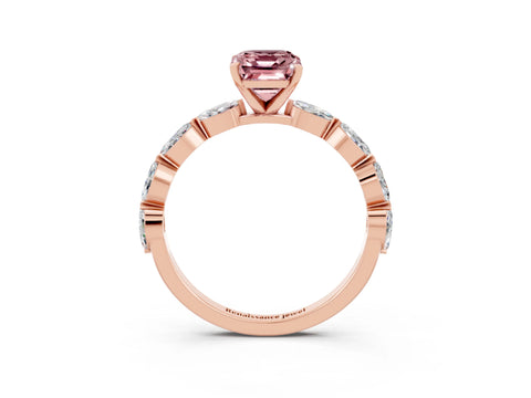 Rose gold Emerald Cut Morganite Ring with Marquise Side Stones and Prong Setting_3