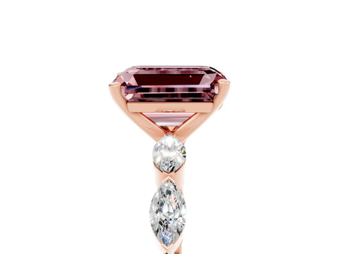 Rose gold Emerald Cut Morganite Ring with Marquise Side Stones and Prong Setting_5