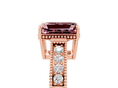 Rose gold Emerald Cut Morganite Ring with Milgrain Pavé Band and Four-Prong Setting_17