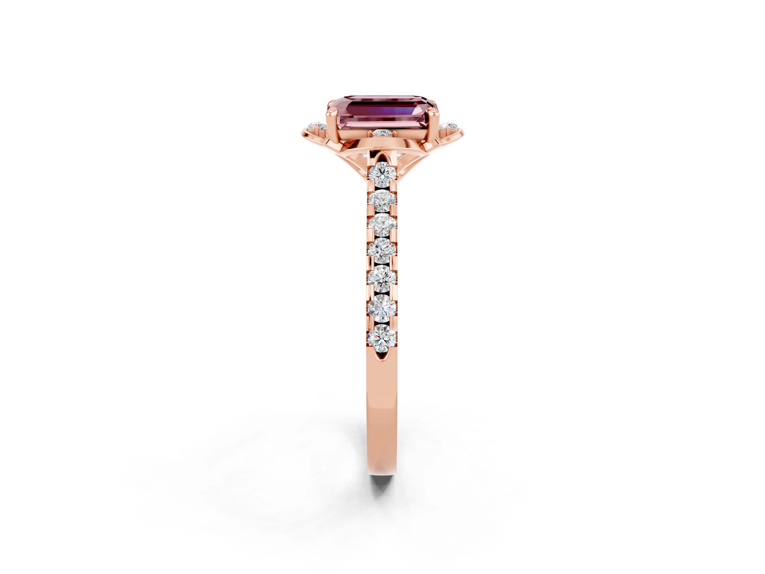 Rose gold Emerald Cut Morganite Ring with Pavé Band and Floral Prong Setting_2